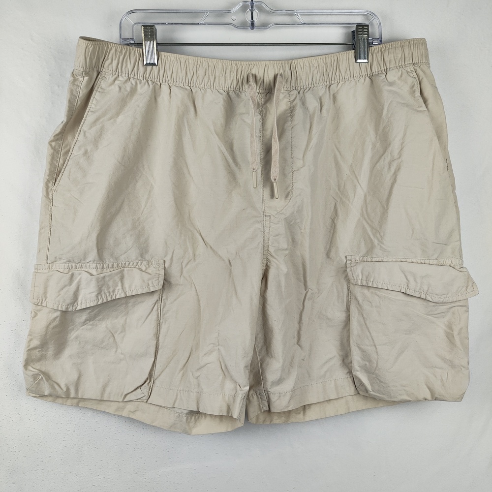Old Navy Shorts Mens XL Beige Cargo Cotton Nylon Elastic Waist Pockets Casual